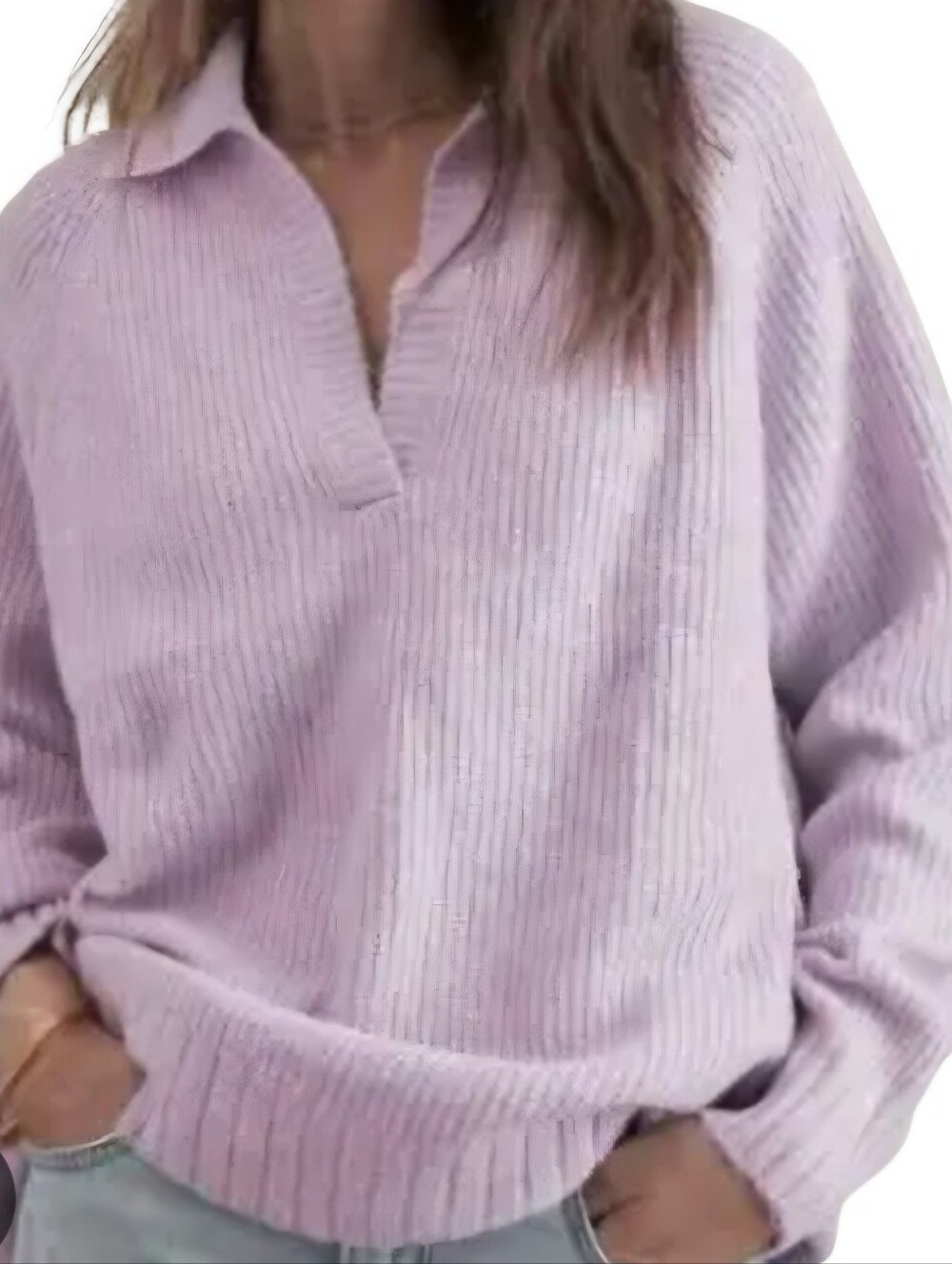 Aerie Cozy Up Polo Sweater Lavender Oversized Waffle Knit Relaxed Collar Size M